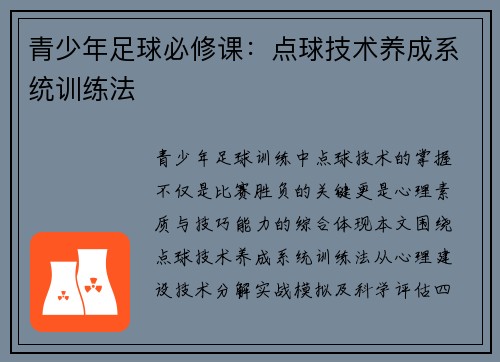 青少年足球必修课：点球技术养成系统训练法
